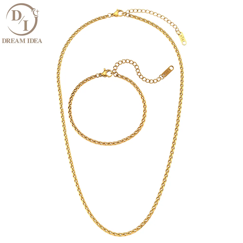 Hip Hop 18K Gold Plated Twisted Rope Chain Chain Choker Necklace Stainless Steel Simple Braided necklace Bracelet set
