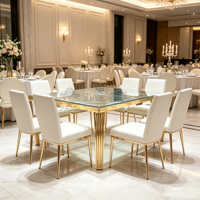 Nouvelle arrivée, table de salle à manger de luxe carrée en acier inoxydable avec plateau en verre, table de salle à manger pour événements