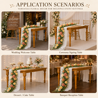 Guirlande de table en fleurs artificielles champagne, arrangement de roses en soie et d'hortensias, décoration de réception de mariage faite à la main