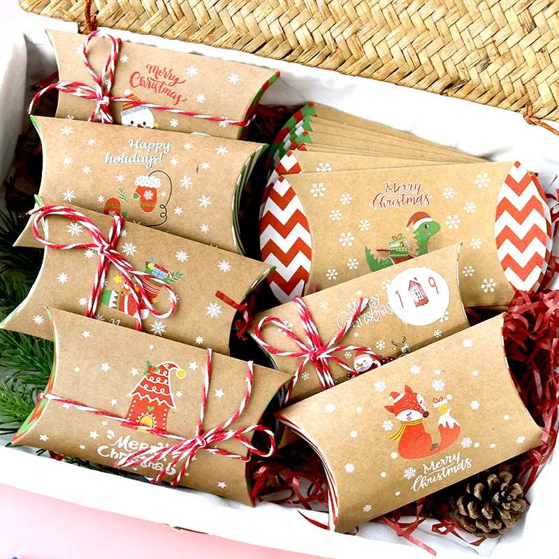 2023 Christmas Pillow Box Candy Packing Small Paper Box Christmas Advent Calendar Gift Packaging Box