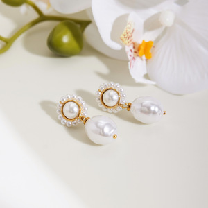 Pearl Drop Earrings Flower Shape AAA Grade Bezel Setting Party Jewelry - Product Image 4