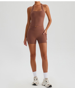 Al por mayor Mono deportivo sin espalda con cuello halter para mujer, elástico, sin costuras, de compresión, tipo top de tirantes para fitness, gimnasio y yoga - Product Image 4