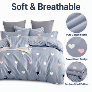 Poland Stock Scattered <b>Heart</b> Cotton <b>Bedding</b> Set Blue Grey <b>Love</b> Duvet Cover for B&B EU Dropshipping 3pcs - Product Image 2