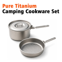 Ensemble de cuisine d'extérieur en titane pur avec logo personnalisé, poêle et casserole en titane à poignée pliable pour le camping et la randonnée