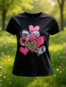 T-Shirt da Donna con Stampa Leopardata e Cuori Rosa, Manica Corta, Collo Tondo, Vestibilità Comoda, Top per San Valentino in Jersey di Cotone Stampato - Product Image 2