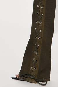 Jean évasé à lacets pour femme, délavé, avec liens latéraux, style streetwear vintage rétro, <span class=keywords><strong>pantalon</strong></span> bootcut kaki esthétique - Product Image 3