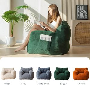 PIOEN Sherpa <strong>Bean</strong> <strong>Bag</strong> Chair <strong>Boucle</strong> Tufted Accent Sofa for Adults and Kids Pocket Reading Stuffed Filler for Living Room, Green - Product Image 3