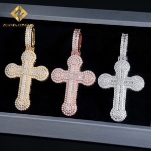 Listo para Enviar, Colgante de Cruz de Lujo con Incrustaciones de Diamantes, Plata Maciza con Diamante Moissanita, Colgante Hip Hop - Product Image 1