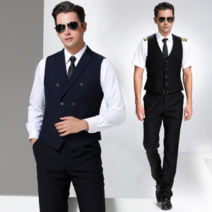 Pilote d'aviation noir mince gilet mâle capitaine uniforme tenue professionnelle costume formel - Product Image 2