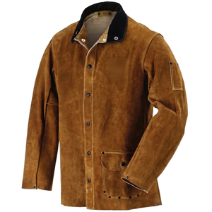 Veste de soudage robuste en daim marron avec manches en polyéthylène, résistante au feu 300°C-500°C, protection de niveau B, coupe classique - Product Image 4