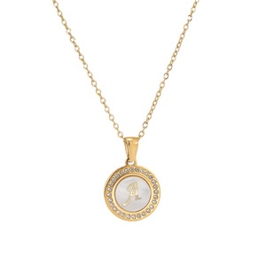 Zogxin Round Letter Pendant Necklace 18K Gold Plated Diamond Encrusted Initial A For Women Fashion Jewelry Daily Wear Gift - Product Image 5