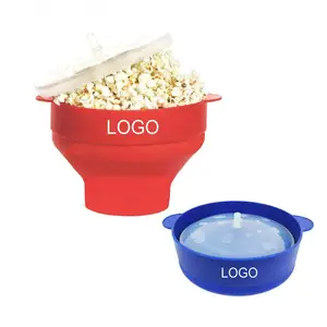 Eco-Life Nieuwe Siliconen Popcornkom Met Handvat Opvouwbare Siliconen Popcorn Kom Groot Met Deksel