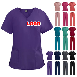 Vêtements de travail infirmiers unisexes en spandex avec logo personnalisé, uniformes d'hôpital, vêtements de salon de beauté, dentisterie, hauts à lacets, pantalons droits, blouses médicales - Product Image 1