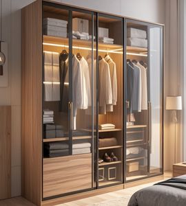 Designed Minimalist <b>Storage</b> <b>Cabinet</b> Wood Wardrobe High End Design Wardrobe <b>With</b> Led Light and 5 <b>Door</b> - Product Image 2