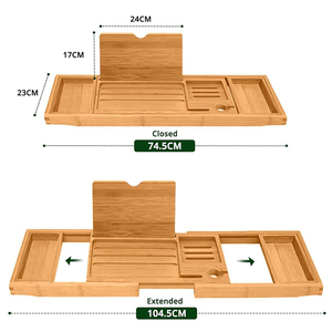 Bandeja de Baño Extensible de Bambú Natural de 29 a 41 Pulgadas con Soporte para Tablet y Ranura para Copa de Vino para Bañeras con Patas y Bañeras de Esquina - Product Image 3