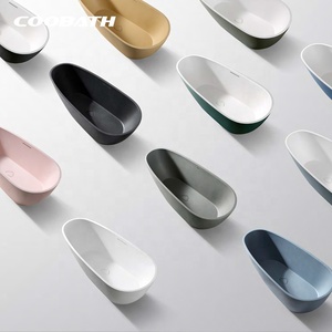 Bañera moderna de piedra artificial independiente para interiores, bañera de remojo de <span class=keywords><strong>SPA</strong></span> de forma ovalada rosa para hoteles - Product Image 6