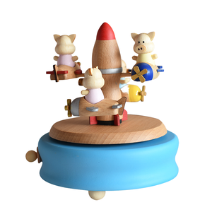 Hộp nhạc tròn bằng gỗ đầy màu sắc 120 giây âm thanh quay tay trang trí nhà với hình động vật quà tặng giáng sinh - Product Image 1