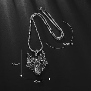2025 stile retrò Punk norreno vyking Amulet collana da uomo lega nera testa di <span class=keywords><strong>lupo</strong></span> <span class=keywords><strong>ciondolo</strong></span> <span class=keywords><strong>con</strong></span> catena Popcorn gioielli alla moda - Product Image 3