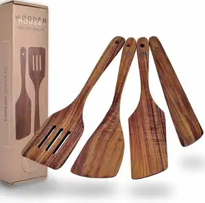 New design acacia teak wood 4pcs utensils set Kitchen Utensils Set Cooking Tools
