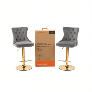 Tabourets de bar modernes rembourrés en velours gris, hauteur réglable, base pivotante en métal, mobilier de bar pour la maison - Product Image 1