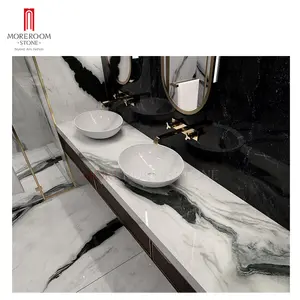 Armario de baño de piedra sinterizada, moderno Panda, mármol blanco, tocador