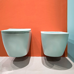 Combo de Inodoro y Bidé Qeramika, Inodoro Mate Azul <span class=keywords><strong>Marino</strong></span>, Descarga Trasera, Monobloque, Copa de Bidé con Asiento - Product Image 6