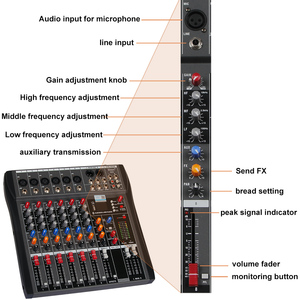 Consola de Mezclas Profesional OEM DX6 de 6 Canales, Mezclador de Audio USB de 48V para DJ y Karaoke - Product Image 4