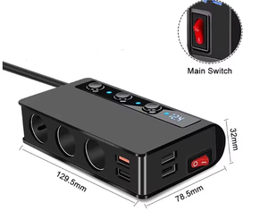 Adaptador de encendedor de cigarrillos para <span class=keywords><strong>coche</strong></span>, divisor QC3.0, cargador rápido USB, 4 puertos con voltímetro, 12-24V, accesorios para automóvil, 180W - Product Image 6