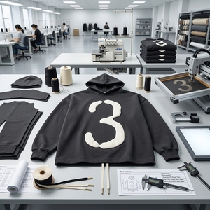 Sweat-shirt à capuche oversize pour homme avec numéro 3 imprimé en relief, en coton respirant 400g French Terry, vêtement décontracté d'automne - Product Image 4