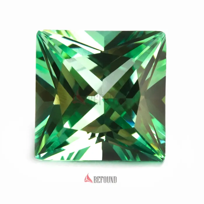 Befound Gems 7*7mm Corundum Gemstone Princess Cut Mint Green Synthetic Corundum Loose For Jewelry Maket