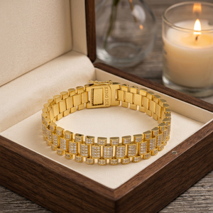 10gm <b>Sterling</b> <b>Silver</b> Iced Rollie Link <b>Bracelet</b> with Lab Grown Diamonds VVS Clarity Stylish Bangle Design Jewelry for <b>Men</b> & Women - Product Image 2