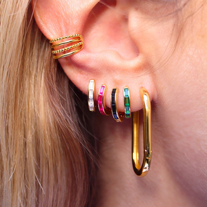 CANNER 18K Gold Plated 925 Sterling <b>Silver</b> Green <b>Hoop</b> Jewelry Colorful Baguette Zircon <b>Huggie</b> Earrings for Women - Product Image 2