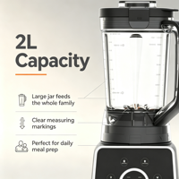 Mixeur Électrique 3-en-1 à Vitesse Variable, Bol de 2L, Commande par Bouton, 1400W, Silencieux, pour Smoothies, Broyage de Glace, Hachoir, Tasse de Voyage