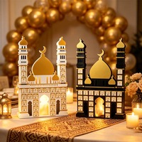 Hölzerner Ramadan-Countdown-Kalender mit LED-Beleuchtung in Moschee- und Burgform Muslimische Eid Mubarak Tischdekoration für Feiern