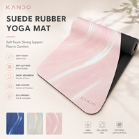 Tapis de yoga en caoutchouc suédé avec lignes d'alignement gravées au laser, antidérapant, 5 mm, résistant aux taches, résistant à l'eau, logo personnalisé