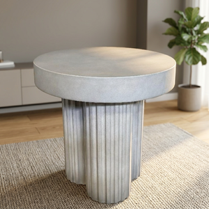 Table d'appoint en béton au design cannelé trèfle moderne, minimaliste pour salle à manger, appartement, hôtel, villa, bureau, immeuble - Product Image 3