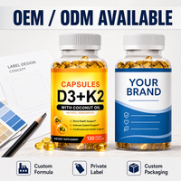 Capsules de Vitamine D3 K2 MK7 5000 UI à l'Huile de Coco pour les Os, l'Immunité et le Système Cardiovasculaire, Végétaliennes, 120 Comprimés Quotidiens