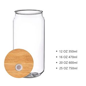 Ikoo 16 oz chai thủy tinh cho nước trái cây handmade Frosted thăng hoa Glass Tumbler với nắp tre và rơm cho nước trái cây Soda Cocktail - Product Image 2