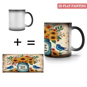 Matte Frosted <b>Ceramic</b> Mug 11oz Heat Activated Home <b>Cup</b> With Floral Bird Design - Product Image 4