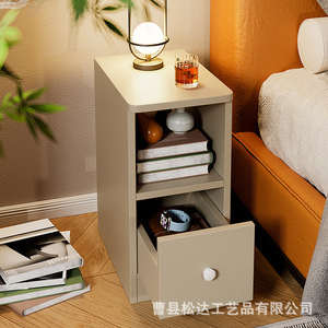 Wooden bedside table, modern minimalist style, home <b>bedroom</b> <b>storage</b> shelf, floor-standing double-layer pull-out <b>storage</b> <b>cabinet</b> - Product Image 4