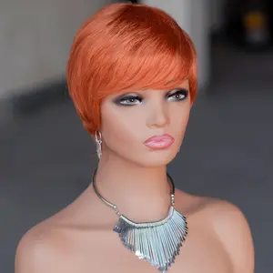 Peruca de franja reta cor laranja 6 polegadas peruca de cabelo humano curto cortado Pixie para mulheres negras