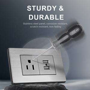 Presa 15A per il mercato sudamericano con caricatore USB 5V 2.1A, copertura in acciaio inossidabile, presa a 3 pin con doppio USB tipo A - Product Image 4