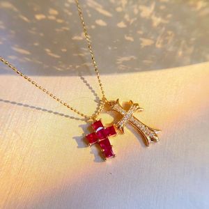 Xinfly Jewelry 18K Pure Gold Ruby and Diamond Embellished Religious <b>Cross</b> Pendant Necklace - Product Image 4