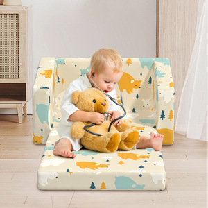 Children's <b>Sofa</b> Foldable Soft Off White With Animal Print For <b>Kids</b> And Babies 2 Years And Above - Product Image 1