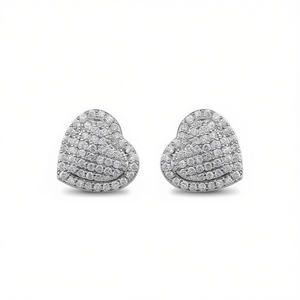 Boucles d'oreilles en or blanc avec diamants taillés en forme de cœur pour femmes, style romantique de mariage, diamants naturels couleur D - Product Image 1
