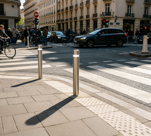 Borne de sécurité en acier inoxydable de 100 mm avec fente pour éclairage LED, barrière anti-collision fixe pour allées et espaces publics - Product Image 2