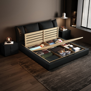 Nuevo Juego <span class=keywords><strong>de</strong></span> <span class=keywords><strong>Cama</strong></span> <span class=keywords><strong>de</strong></span> Lujo con Marco y Colchón con Almacenamiento, Estilo Moderno y Elegante, Tamaño Queen, Color Negro - Product Image 5