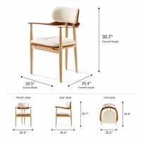 Fauteuil de salle à manger en bois massif, chaise d'appoint incurvée de style Japandi avec dossier recouvert de cuir pour cuisine, salle à manger et café