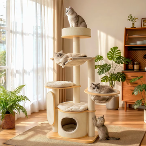 Arbre à chat extra-large en bois massif pour toute la famille, structure d'escalade multi-niveaux pour chats, centre d'activités intérieur - Product Image 1