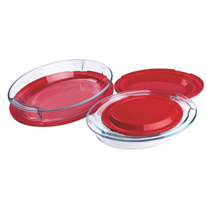 PP Nắp Thực Phẩm Container 4 Gói Tempered Glass Hình Bầu Dục Hình Chữ Nhật Bên Trong Tai Khay Nướng Với Nắp Lò Vi Sóng Lò An Toàn Nướng Món Ăn - Product Image 2